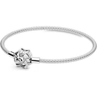 Bracelet jonc à fermoir flocon de neige brillant original Fit Mode Argent Sterling 925 Bracelet Charme Perle Bijoux DIY white