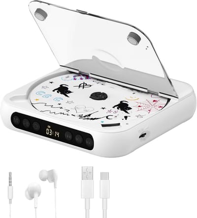 KZQ Draagbare Cd Speler Met Bluetooth 5.3 - Zwart Met 2000 Mah Batterij - Ondersteunt Cd Usb Sd En Aux - Geschikt Voor Thuis En Reis