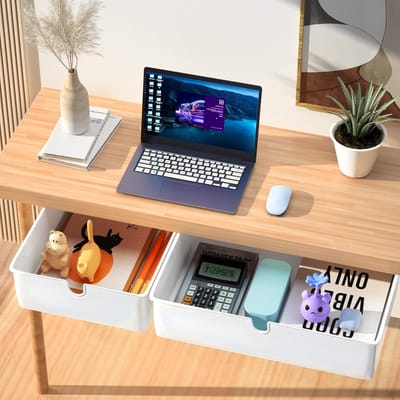 Famanu - Zelfklevende lade organizer set van 2 verborgen lade onder bureau wit
