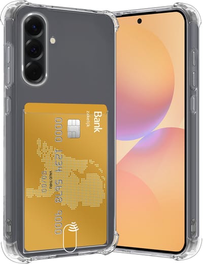 Hoes - Geschikt voor Samsung Galaxy A36 - Met Pashouder en Kaarthouder - Telefoon Hoesje Shockproof - Siliconen Case - Back Cover - Shock Proof - Pasjes Houder - Transparant