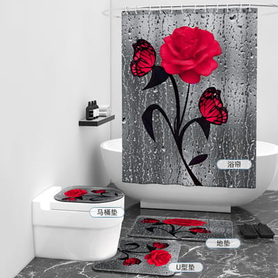 Floraweg Douchegordijn,Shower Curtain,badgordijn,badkamergordijn,Zonnebloem, roos,-topkwaliteit - digitale printen -Anti Schimmel - Inclusief 12 ringen -met 12 stuks douchegordijnhaken – Waterdicht -Wasbaar- Polyester - 180x200 cm