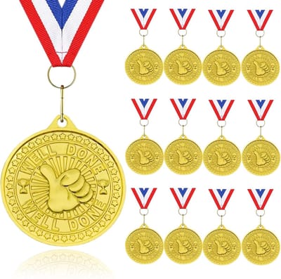 Medailles voor Wedstrijden - Winst Medailles - Sport Evenementen - Inclusief Neklint - 12 Stuks - Goud