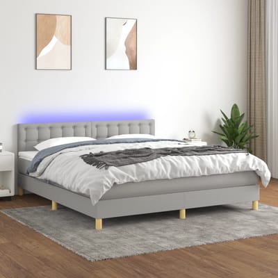 vidaXL - Boxspring - met - matras - en - LED - stof - lichtgrijs - 180x200 - cm