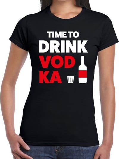 Time to drink Vodka tekst t-shirt zwart dames - dames shirt Time to drink Vodka XS