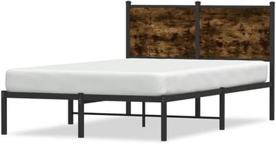 Metalen Bedframe - Bed met Hoofdbord - Slaapkamer Inrichten - Praktische Opbergruimte - 120 x 200 cm - Rookeiken