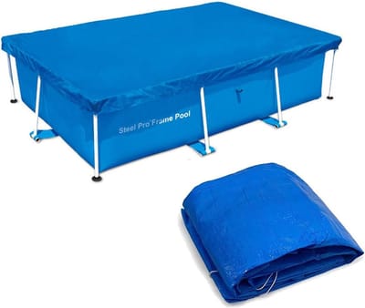 Thijox - Rechthoekige zwembaddekking 400x211CM - Zonnebedekking voor frame en opblaasbare zwembaden - Blauw polyesterweefsel - Ideaal voor tuin, zomer
