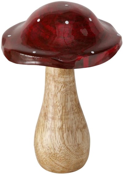 Boltze Home decoratieve paddenstoel hout rood 10x14,5cm herfst.