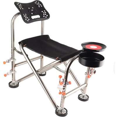 Chaise Pliante de Pêche Respirante Imperméable Portable Chaise de Camping avec Boîte à Appâts pour la Pêche black