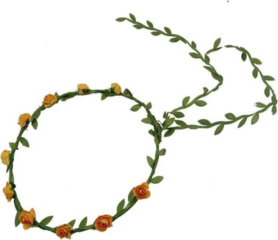 Bloemenkrans Hoofdband - Bloemen Kroon - Bruiloft Feest Festival - Verstelbaar Met Ijzerdraad - 17 cm Diameter - Oranje