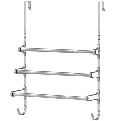 Dailygoods- Handdoekhouder met haak - Deurhouder zonder boren - Drievoudige handdoekhouder - Telescopische handdoekhouder - Zelfklevende onderlegger - Gemonteerde maat 36-61 cm x 58 cm x 13 cm - Deurklem