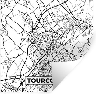 Muurstickers - Sticker Folie - Stadskaart - Tourcoing - Plattegrond - Kaart - Frankrijk - Zwart wit - 100x100 cm - Plakfolie - Muurstickers Kinderkamer - Zelfklevend Behang XXL - Zelfklevend behangpapier - Stickerfolie