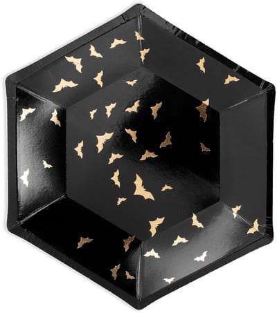PARTYDECO - 6 kartonnen borden zwarte en gouden vleermuizen 20 cm zeshoekig