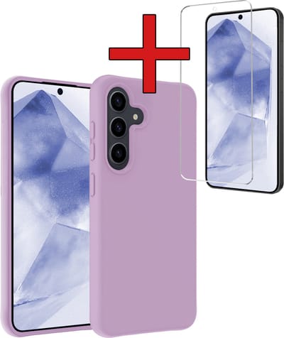 Hoesje - Met Screenprotector - Geschikt voor Samsung Galaxy A55 - Sterk & Shockproof - Telefoon Hoes - Back Cover - Siliconen Case - Telefoonhoes - Lila
