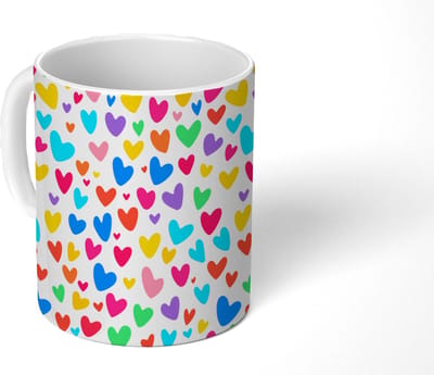 Mok - Koffiemok - Hartjes - Kleurrijk - Patroon - Levendig - Mokken - 350 ML - Beker - Koffiemokken - Theemok