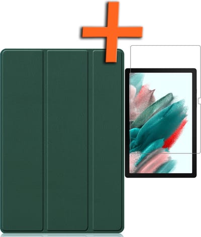Hoesje - Geschikt voor Samsung Galaxy Tab A8 - Met Screenprotector - Trifold Bookcase - Hard Cover - Hardcover Book Case - Tablet Hoes - Donkergroen