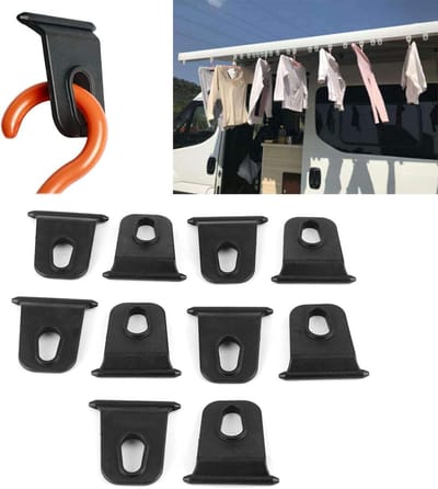 Draagbare Canopy Haken voor Kleding, 5mm Haken Organizer voor RV Campers en Kamperen - Zwart (Set van 10)