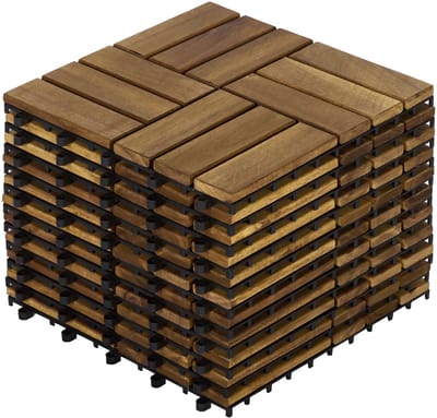 Interlocking Deck Tiles - Acacia Hardwood - 11 Stuks - 30x30 cm - Buitenvloer voor Terras, Balkon en Zwembad - Geel