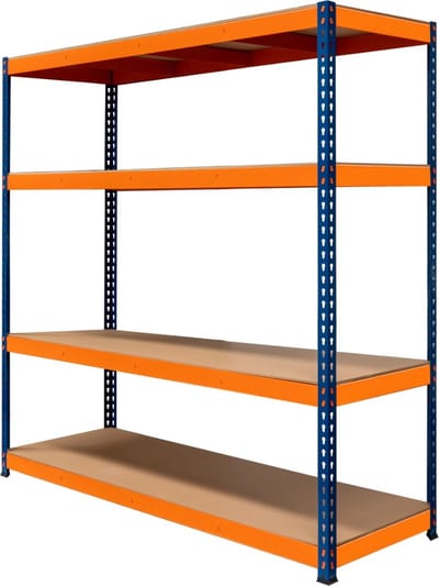 S-rax 4-planken stelling - blauw/oranje - 180x180x60cm - 300 kg/plank
