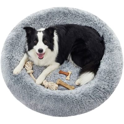JOYFURNOS Ochama donut-hondenmand met zachte, kalmerende vulling, afneembare en wasbare hoes, grijs