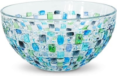Kristallen Slakom - Glazen Schaal - Fruit en Snacks - Handgeschilderd Decor - Diameter 175 cm - Blauw