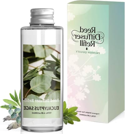Navulling voor luchtverfrisser 200 ml met eucalyptus en salie, ideaal voor woonkamer, badkamer en kantoor, geurige rieten diffuser