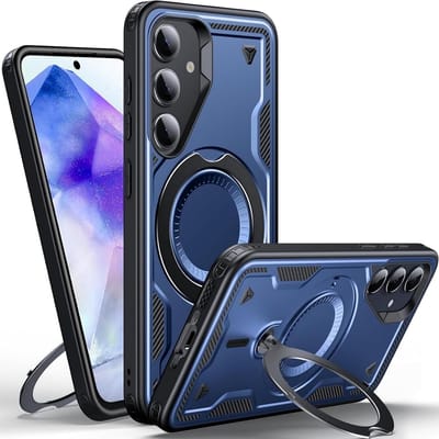 Magsafe Hoesje Geschikt voor Samsung Galaxy A26 Hoesje Navy - Armor Hoesje met Met Draaibare Ring Houder