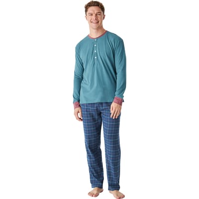 JJB12 Katoenen pyjama met lange mouwen en ronde hals voor heren