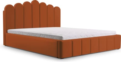 Tweepersoonsbed met fluwelen bekleding, met hoofdeinde, lattenbodem, bed voor volwassenen - BED 03 - 160x200 - Donker oranje (TRINITY 25)