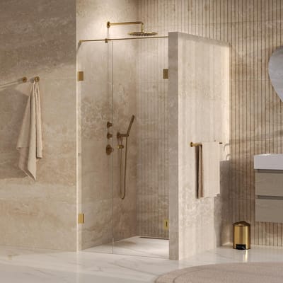 Brauer Void - Carving Nisdeur - 2-Delig - Helder Glas - 100 x 200 cm - Omkeerbaar - met Draaideur 60 cm - Aan Muur - incl. Glascoating - PVD Goud Geborsteld