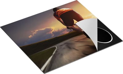 Chefcare Inductie Beschermer Wielrennen Fietser op de Weg bij Zonsondergang - 60x50 cm - Afdekplaat Inductie - Kookplaat Beschermer - Inductie Mat