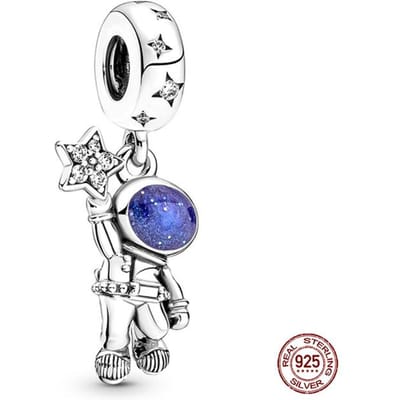 Fit Fashion 925 Originele Armbanden 925 Zilver Blauw Astronaut Vliegtuigen Reizen Charms Kralen Hangers Voor Vrouwen Mode Diy Sieraden gray