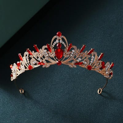 Barok Gouden Kleur Rode Kristallen Tiara's en Kronen Strass Bruidsdiadeem Kroon Tiara Voor Vrouwen Bruiloft Haaraccessoires Sieraden black