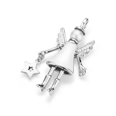 Giorgio Martello „Bella Giulia“ bewegend gerhodineerd zilver engeltje hanger met een sterretje in haar hand.