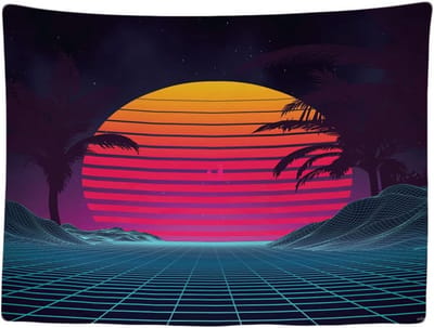 Ulticool - Neon Retro 80s Vintage Palm - Wandkleed - 200x150 cm - Groot wandtapijt - Poster - Jaren 80 Complete Slaapkamer voor Volwassen Kamer Woonkamer Decoratie Accessoires