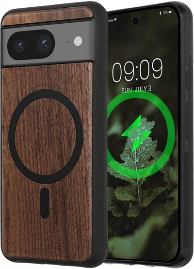 kwmobile Hoesje voor Google Pixel 8 Smartphonehoesje – Cover van hout en TPU – Compatibel met MagSafe – Case in donkerbruin