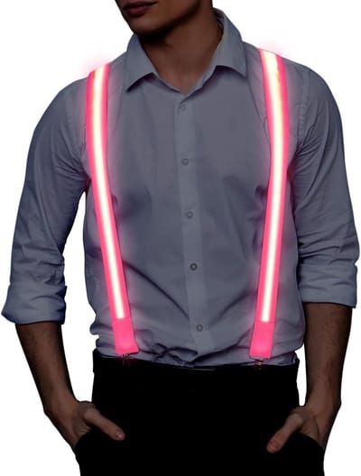 Oplichtende bretels, heren led-lichtgevende bretels, 3 flitsmodi, LED-gloeibretels, verstelbare verlichte vlinderbanden met rits, kostuumaccessoire voor feesten, bars, Halloween, school,Kerstmis (roze)