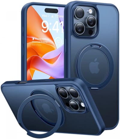 TORRAS Hoesje Geschikt voor Apple iPhone 16 Pro - UPro Ostand Pro - Compatibel met MagSafe - Back Cover met Magneet - 360° Draaibare Ring Standaard - Blauw