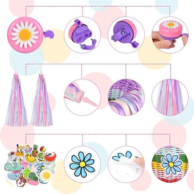 SnelShoppen - Flintronic Kinderfietsmand - Handgeweven Fietsmand voor Kinderen - Roze Fietsaccessoires met Regenboog, Stickers en Streamers voor Meisj