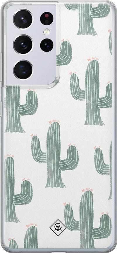 Casimoda® hoesje - Geschikt voor Samsung S21 Ultra - Cactus Print - Backcover - Siliconen/TPU - Groen