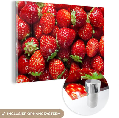 ® Glasschilderij 180x120 cm - Schilderij acrylglas - Aardbei - Fruit - Zaadjes - Foto op glas - Muurdecoratie woonkamer - Wanddecoratie slaapkamer - Schilderijen