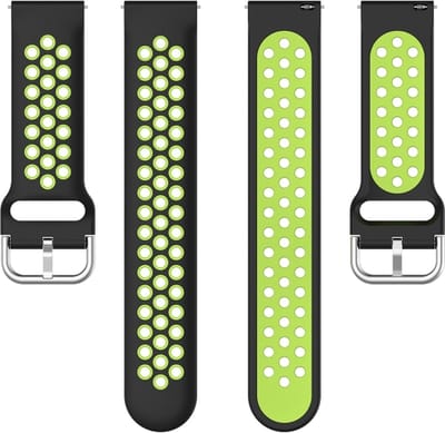 Siliconen bandje - geschikt voor Huawei Watch GT Runner 2 / GT 2(e) 46 mm / GT 3 / 4 / 5 (Pro) 46 mm / Watch 3 (Pro) / Watch 4 (Pro) / GT 6 (PRO) 46mm - zwart-limoengroen