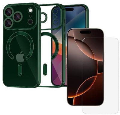 Backcover hoesje Geschikt voor: iPhone 17 Pro - met geïntegreerde Camera lens bescherming + 1x Screen protector [magnetische hoes] compatibel met MagSafe Dames Heren - Groen