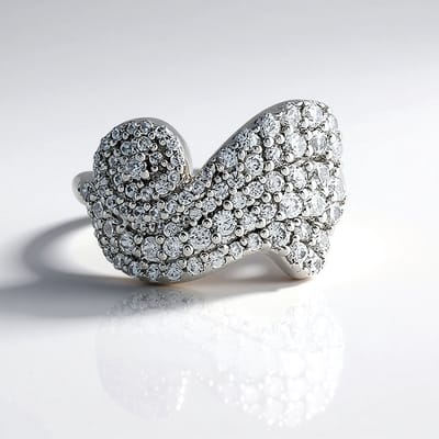 Cavill - Zilveren Ring met 89 Cambodjaanse Zirkonen 1,48 ct - 925 Sterling Zilver Geplatineerd - Hartvormig Elegant Design - Statement Sieraad