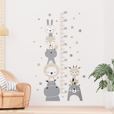 Dailygoods- Muursticker Kind Hoogte Diagram - Muurstickers Kinderkamer - Muurstickers Babykamer - Muurstickers Dieren - PVC Materiaal - 67 x 113 cm - Groeiwijzer