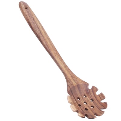 longziming -Teak Houten Kooklepel met Noodle Zeef – Voedselveilig, Natuurlijk Hout, Ideaal voor Koken en Keuken, 32x8 cm”