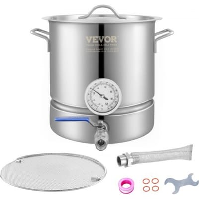 VEVOR Bierbrouwketel Bierbrouwsysteem 18,92 L Bierbrouwset Maischketel 280 x 290mm, Roestvrijstalen Bierbrouwsystemen met Dubbel Temperatuurdisplay en Fliter, Geschikt voor Bier, Rode Wijnen