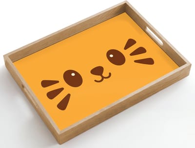 Dienblad hout 50x35 cm - Schootdienblad - Kat - Simplistisch - Oranje - Vrolijk - Borrelplank rechthoek - Plateau dienbladen