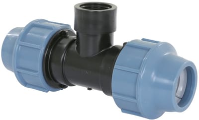 Unidelta T-stuk 90° PP 32 mm x 1/2" x 32 mm knel x binnendraad x knel 16bar zwart/blauw DVGW/KIWA/WRAS