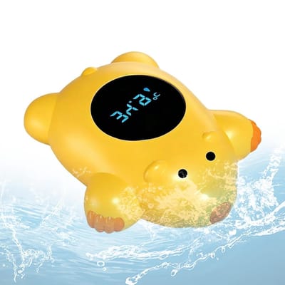 Badthermometer Beer - Waterdicht Speelgoed - Veilig Baden - Verlicht Touchscreen - 9.2 x 8.1 cm - Geel