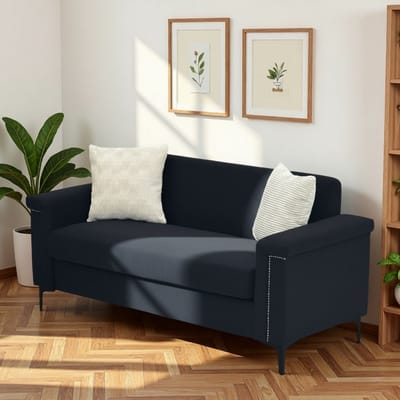 MODENUIT 2-Zitsbank 172 x 72 x 82 cm - Pocketveren en Metalen Poten - Voor Woonkamer - Hout Linnen - Zwart